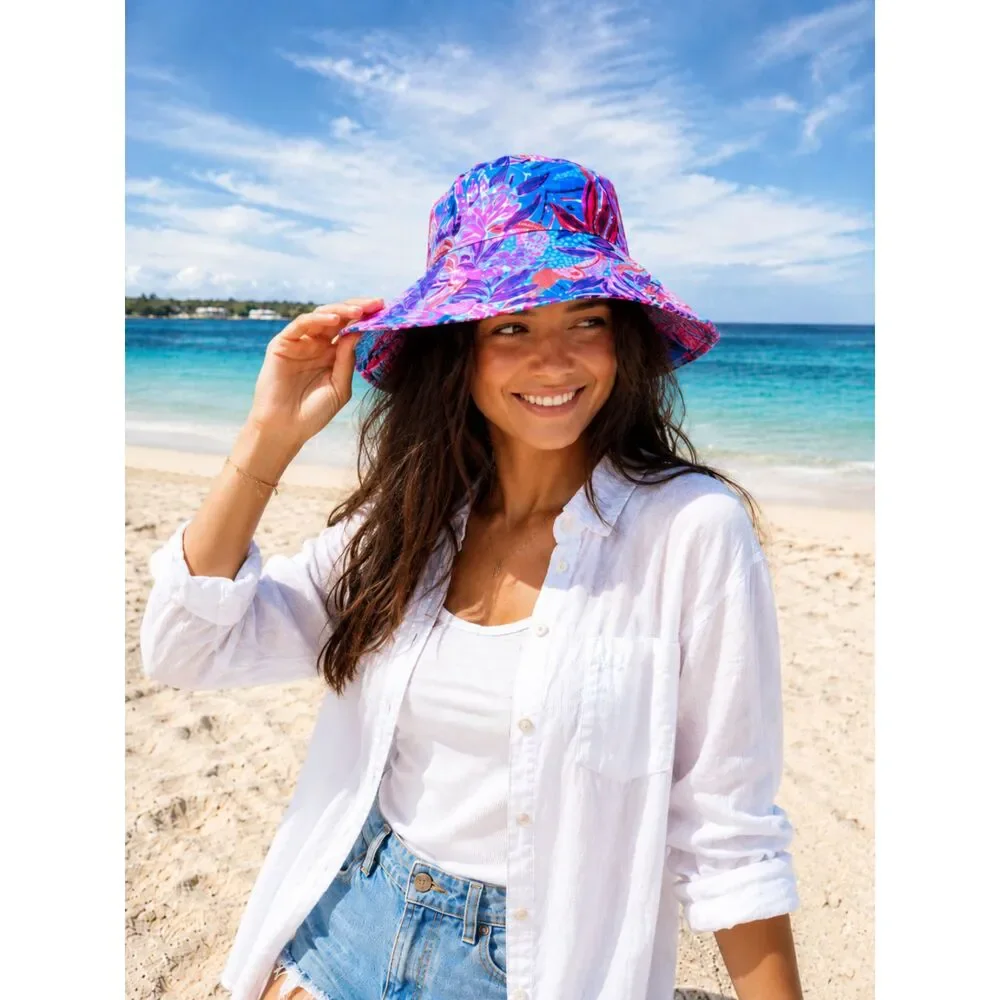 NWT Lilly Pulitzer Sun Hat Ruby Red Wild Times Wide Brim Summer Maximalist Chic